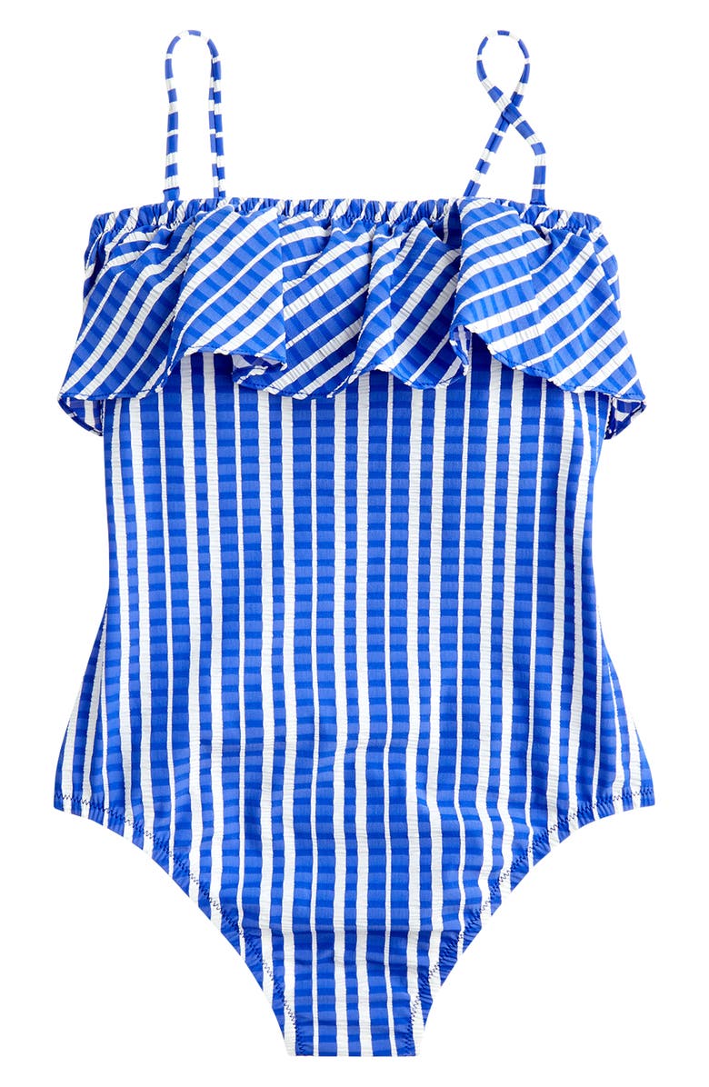 J.Crew Puckered Stripe Ruffle One-Piece Swimsuit, Alternate, color, 