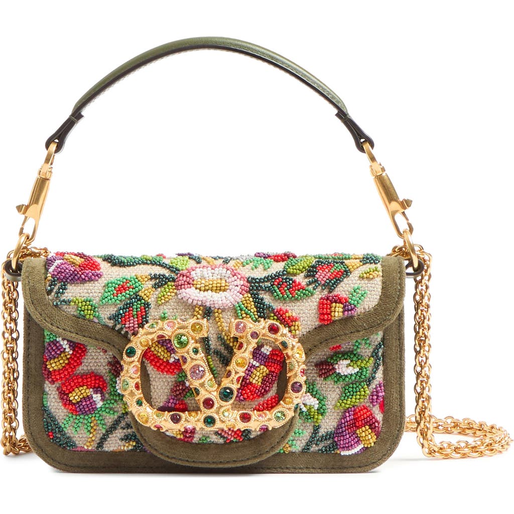 Valentino Loco Small Flower Beaded Shoulder Bag In Multi