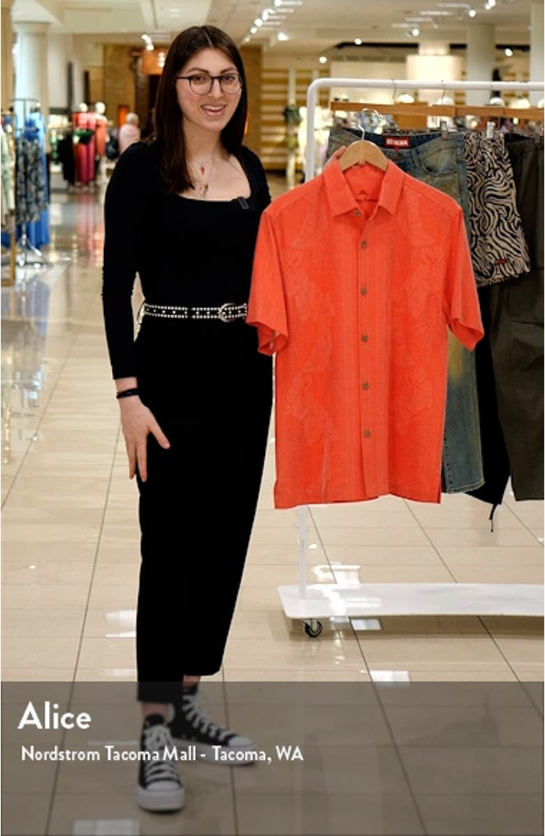 Bali Border Floral Jacquard Short Sleeve Silk Button-Up Shirt, sales video thumbnail