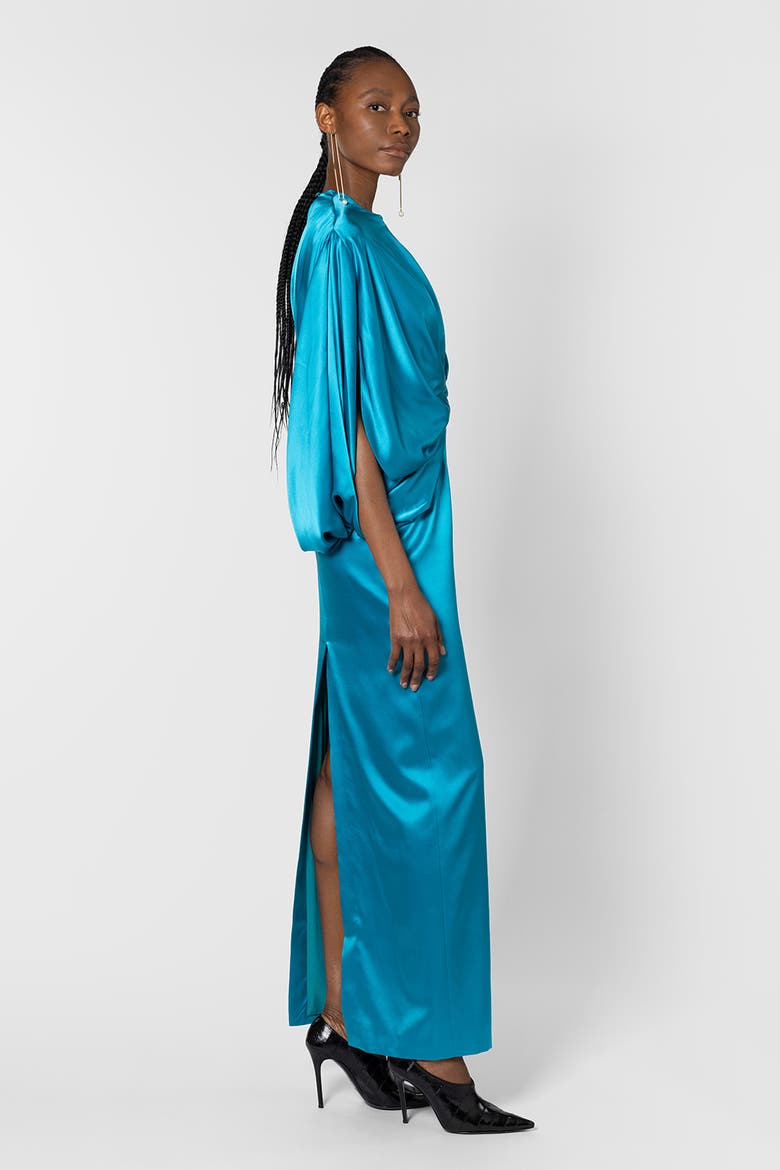 Rani Knot-Front Draped Maxi Dress, Alternate, color, Azure