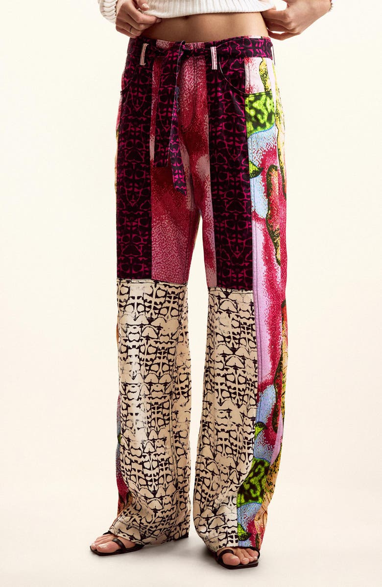 Desigual Mix Print Straight Leg Pants, Alternate, color, Red