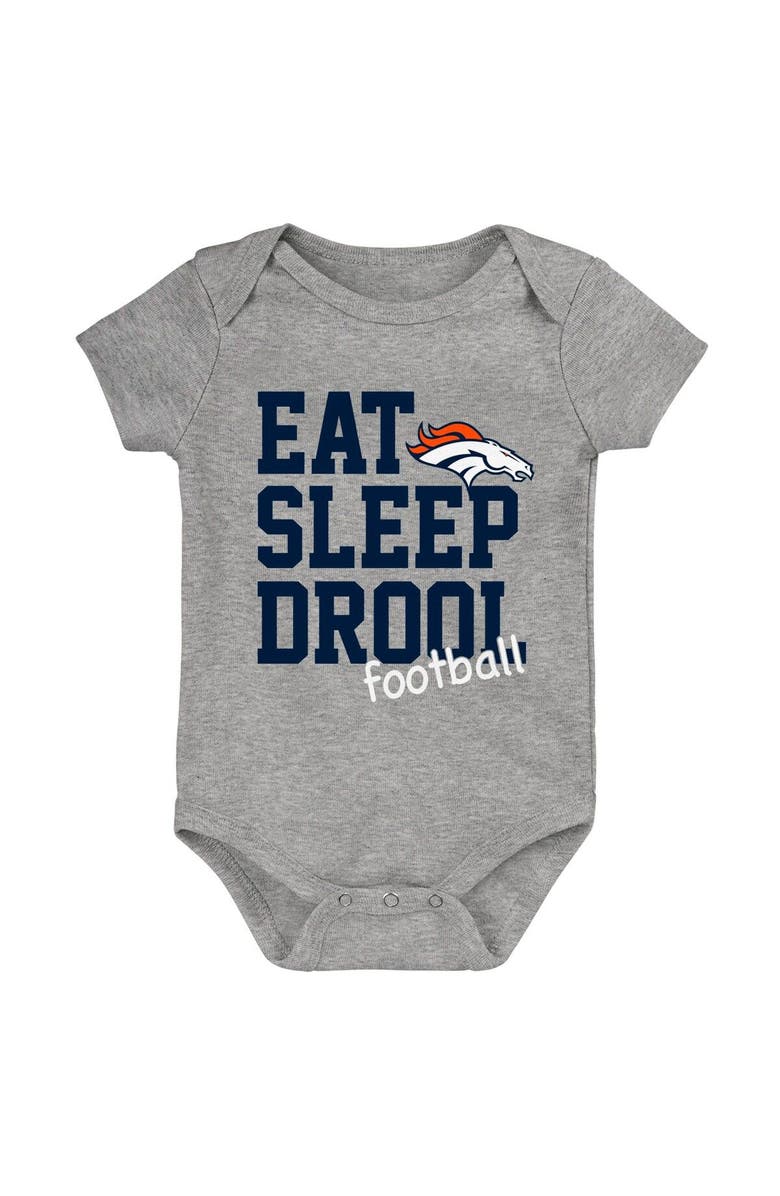 Outerstuff Newborn & Infant Orange/Navy/Heather Gray Denver Broncos Three-Pack Eat, Sleep & Drool Retro Bodysuit Set, Alternate, color, 