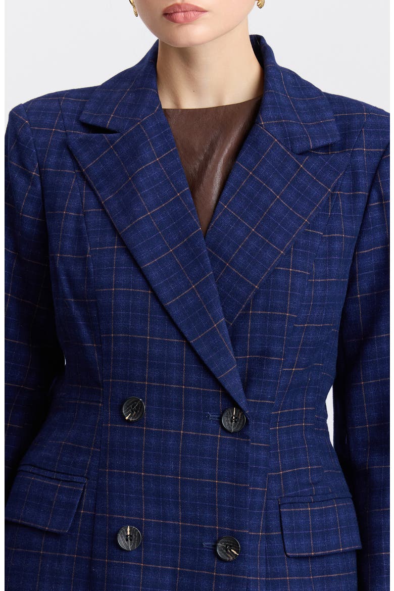 Sculpted Plaid Double Breasted Topcoat, Alternate, color, ROYAL BLUE PLAID
