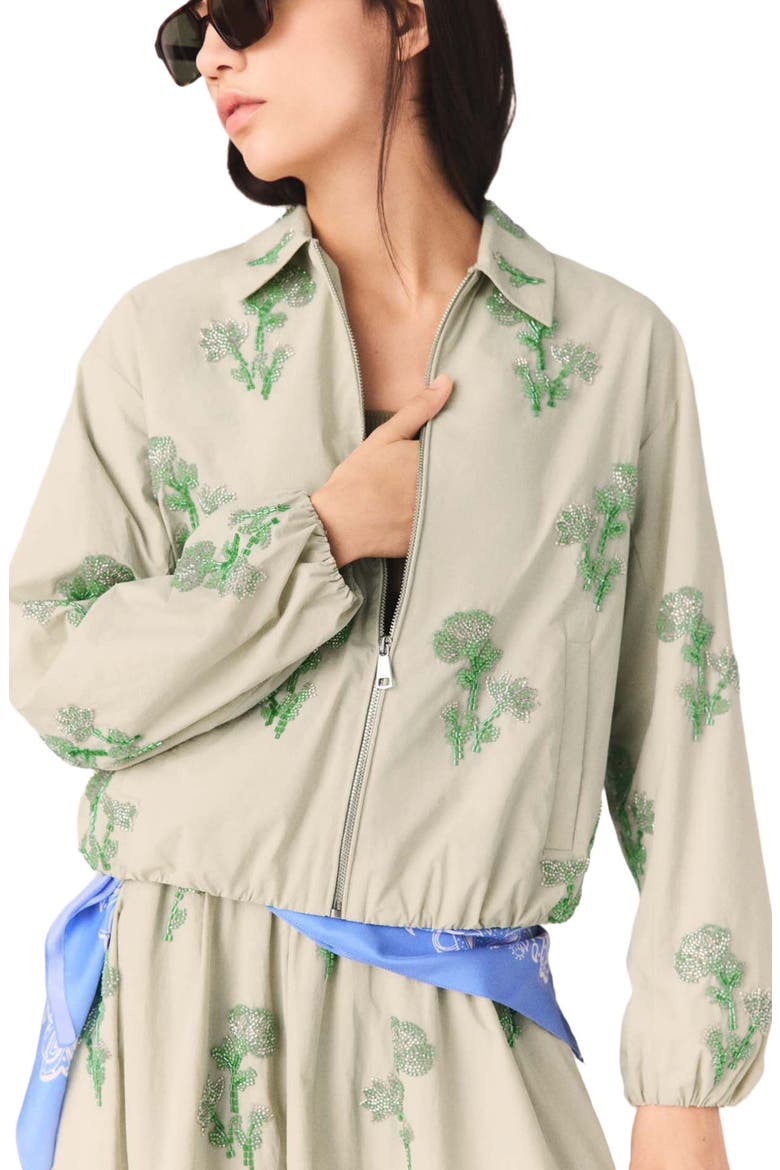 Embroidered technical bomber jacket, Alternate, color, Beige