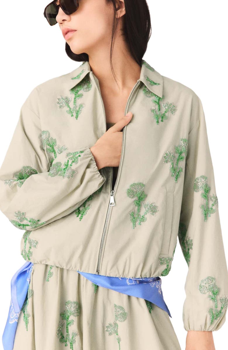 maje Embroidered technical bomber jacket, Alternate, color, Beige