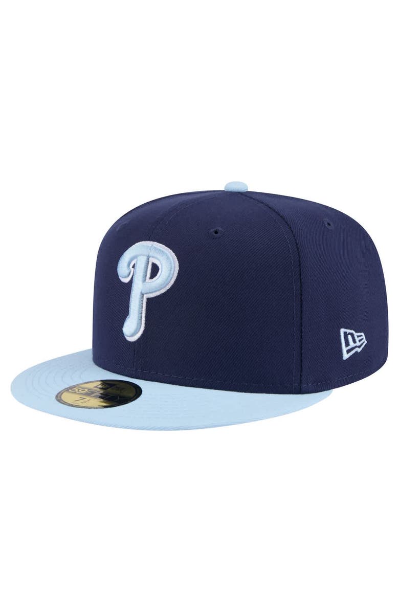 New Era Men's New Era Navy/Light Blue Philadelphia Phillies Color Pack 2-Tone 59FIFTY Fitted Hat, Main, color, 