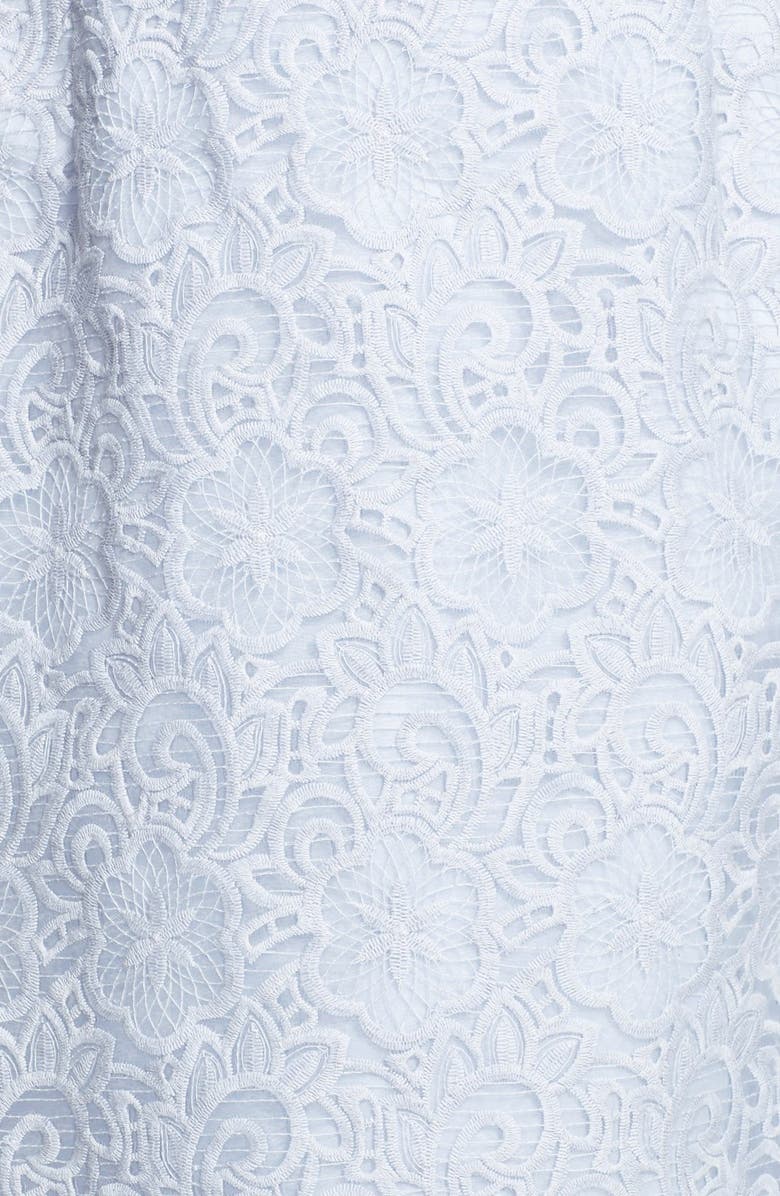 Maggy London Illusion Yoke Lace Organza Sheath Dress, Alternate, color, 