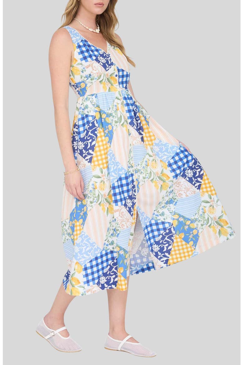 Patchwork Sleeveless Midi Dress, Alternate, color, BLUE MULTI