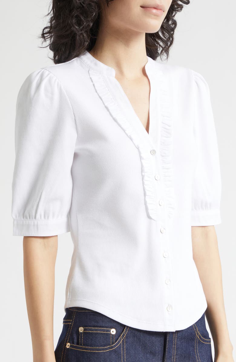 Cinq à Sept Junie Ruffle Rib Top, Alternate, color, White/ White