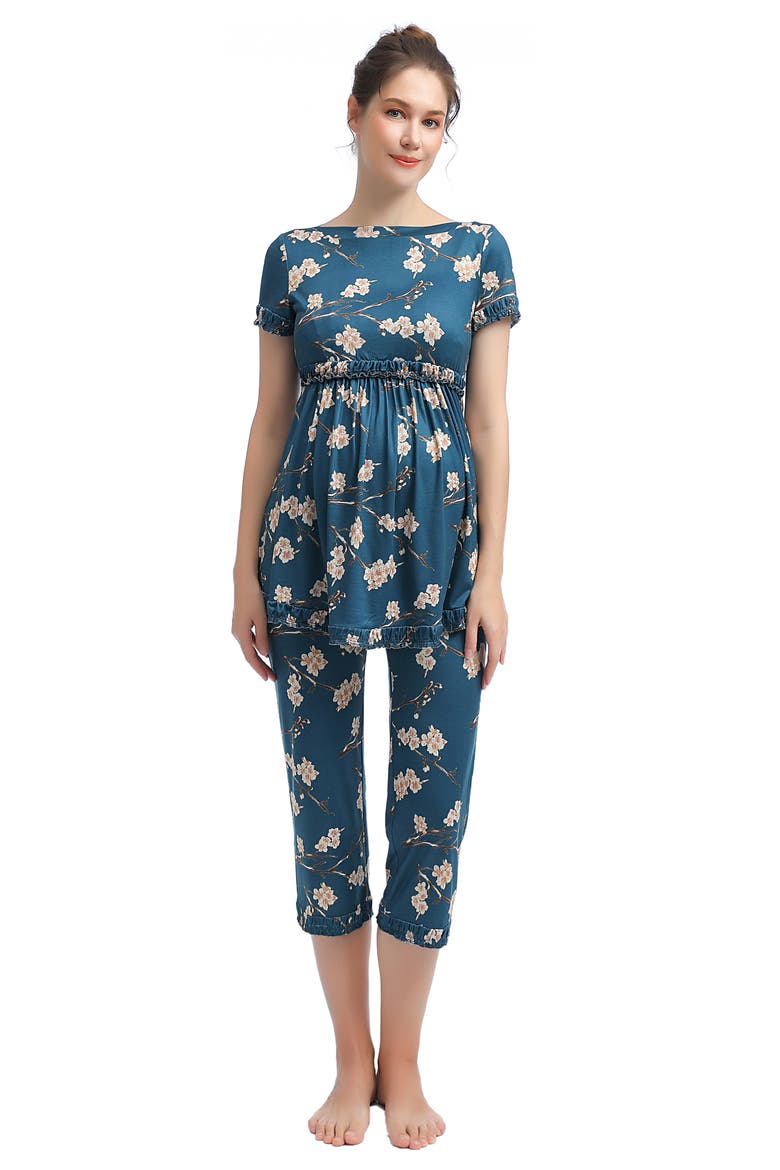 Zadie Floral Maternity/Nursing Pajamas, Alternate, color, NAVY