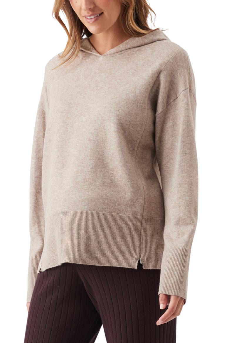 Finley Maternity/Nursing Knit Hoodie, Alternate, color, Latte