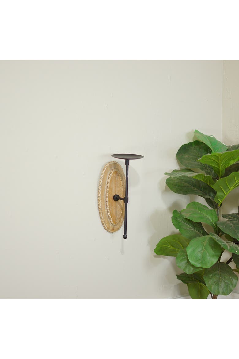 Wood Brown Mounted Oval Wall Sconce, 11 Inch Decorative Candle Wall Sconce, Alternate, color, Brown