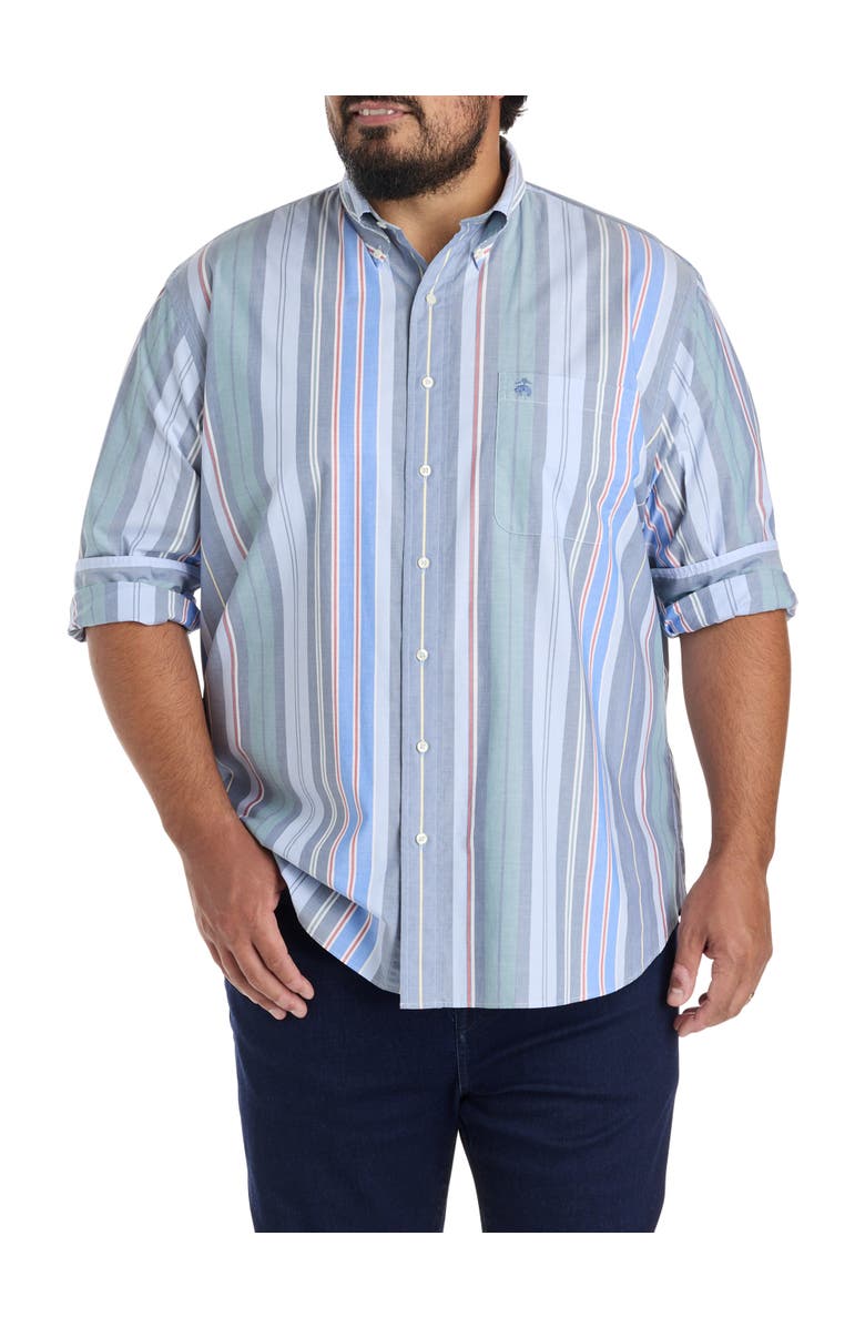 Brooks Brothers Big & Tall Multi-Striped Friday Sport Shirt, Main, color, Stripe Blue Green