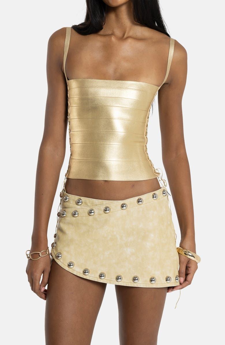 JADED LONDON Metallic Lace-Up Bandage Top, Main, color, Beige