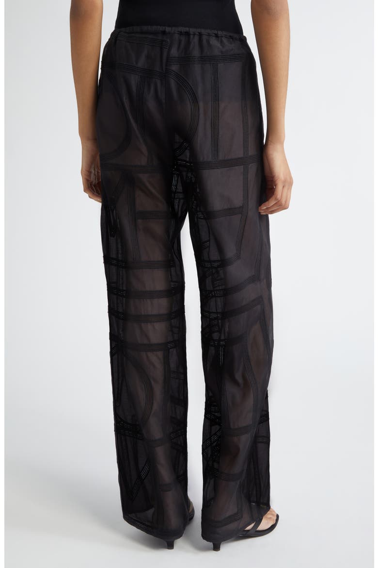 Monogram Open Stitch Organic Cotton & Silk PJ Bottoms, Alternate, color, BLACK