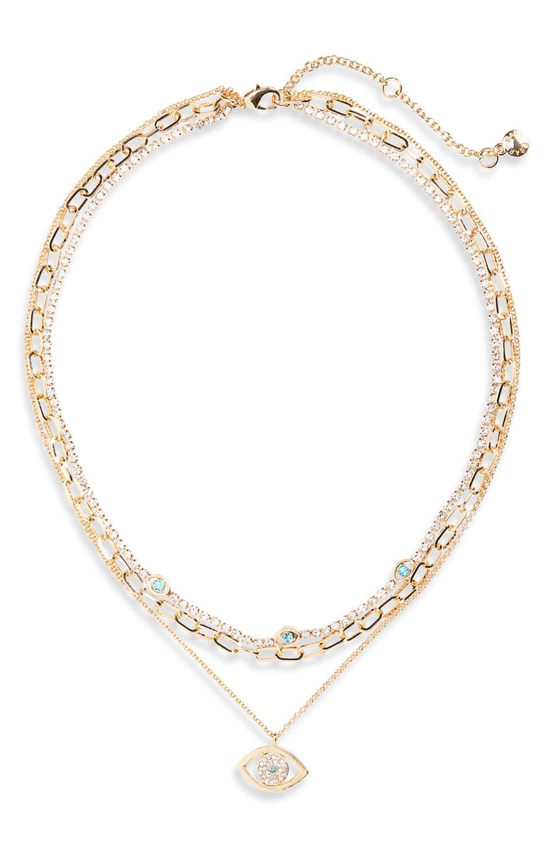 BaubleBar Attract Good Things Evil Eye Pendant Layered Necklace, Alternate, color, Turquoise