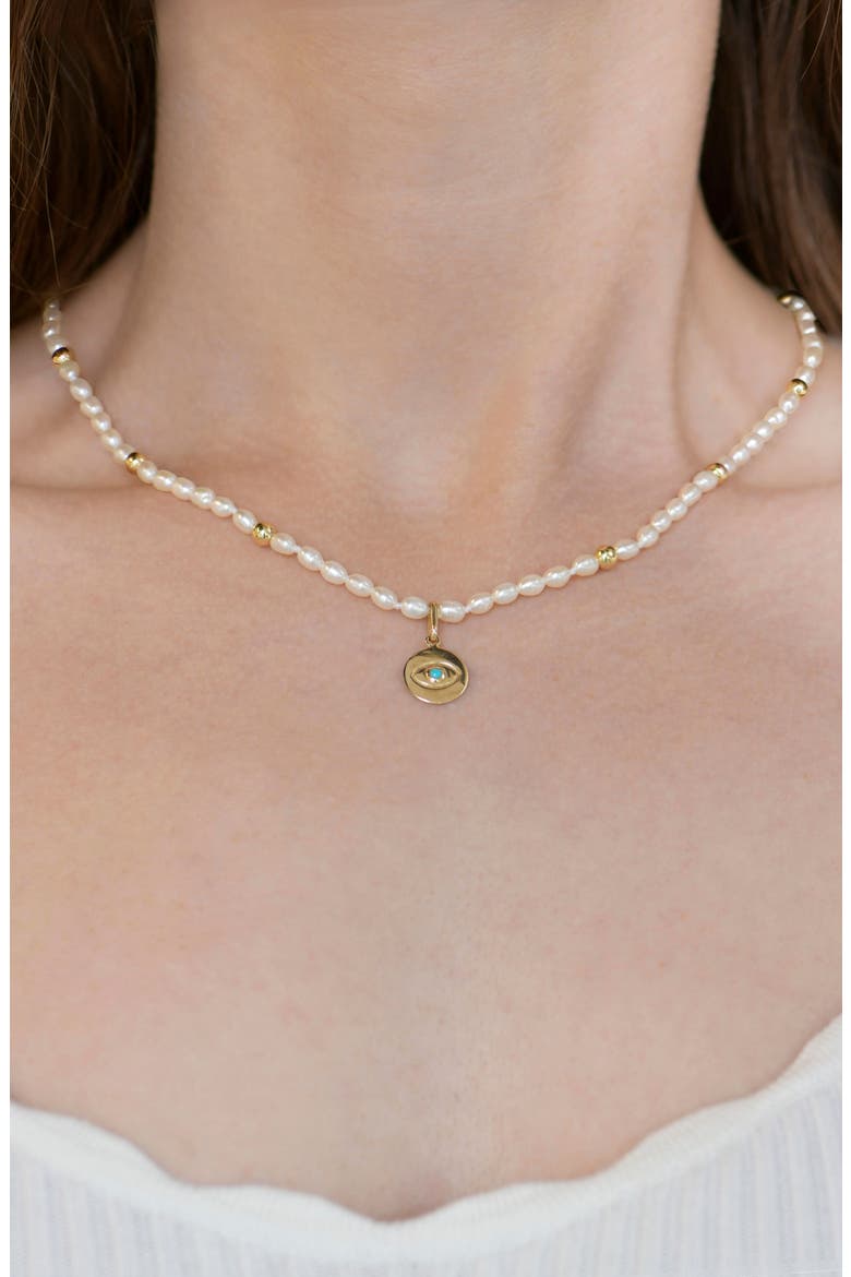 Bohème Baroque Seed Pearl Evil Eye Pendant Necklace, Alternate, color, 14K YELLOW GOLD/ PEARL
