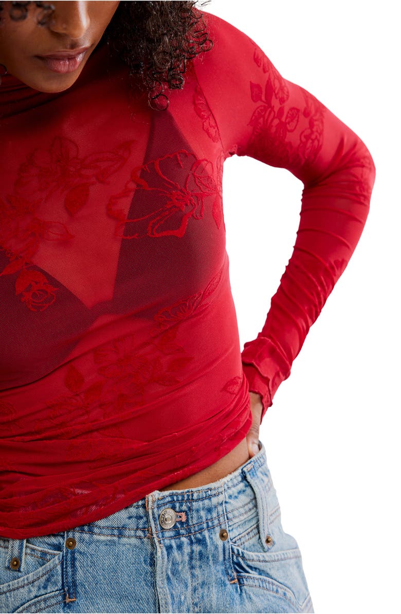 Free People You Decide Lace Mesh Top, Alternate, color, Deep Cherry