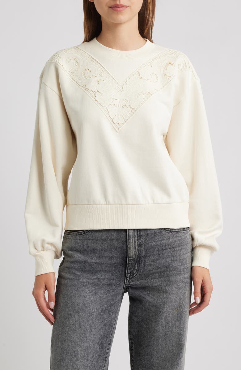 PAIGE Nimona Lace Trim Sweatshirt, Main, color, Antique White
