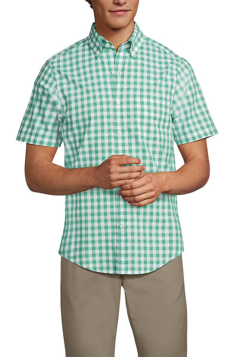 Lands' End Short Sleeve Essential Lightweight Poplin, Main, color, Bay Water Green Check