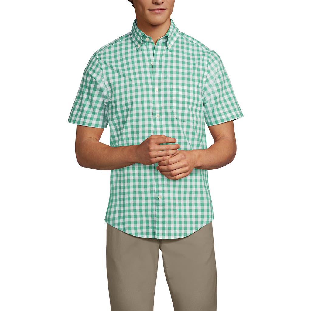 Lands' End Short Sleeve Essential Lightweight Poplin In Green