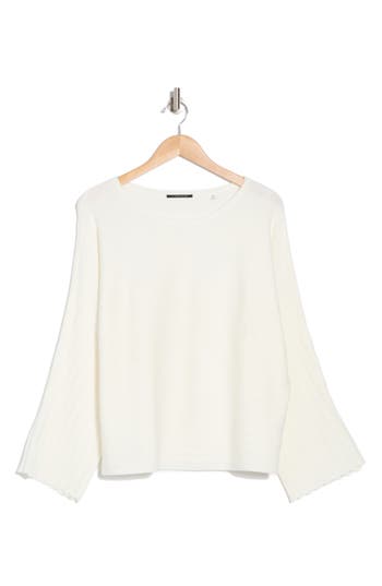 T Tahari Scallop Trim Wide Sleeve Sweater In White Star