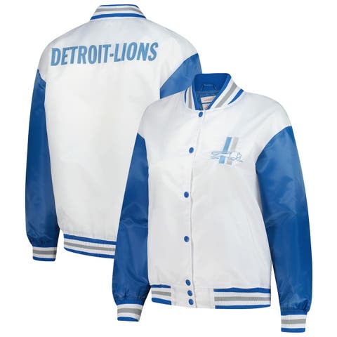 Women's Mitchell & Ness White Detroit Lions Throwback Plus Size Full-Snap Satin Jacket