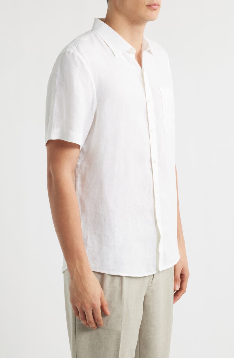 Nordstrom Solid Short Sleeve Linen Button-Up Shirt, Alternate, color, White