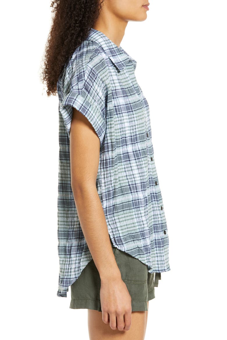 Plaid Stretch Cotton Camp Shirt, Alternate, color, GREEN- BLUE MIA PLAID