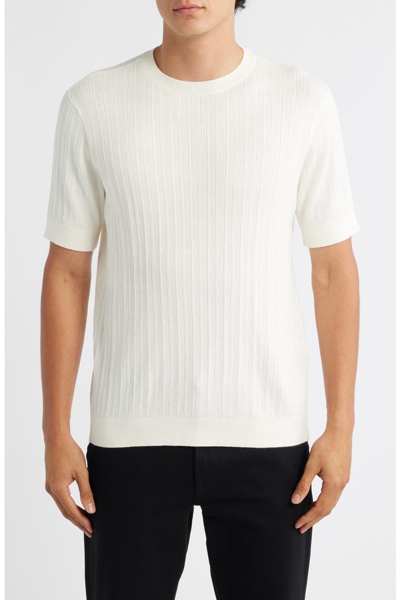 Short Sleeve Cotton & Cashmere Rib Sweater, Main, color, SOLID WHITE