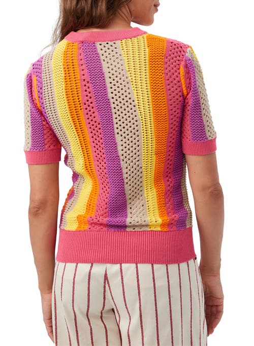 Trina Turk Marbella Open Knit Striped Pullover In Eden Roc Rose Multi