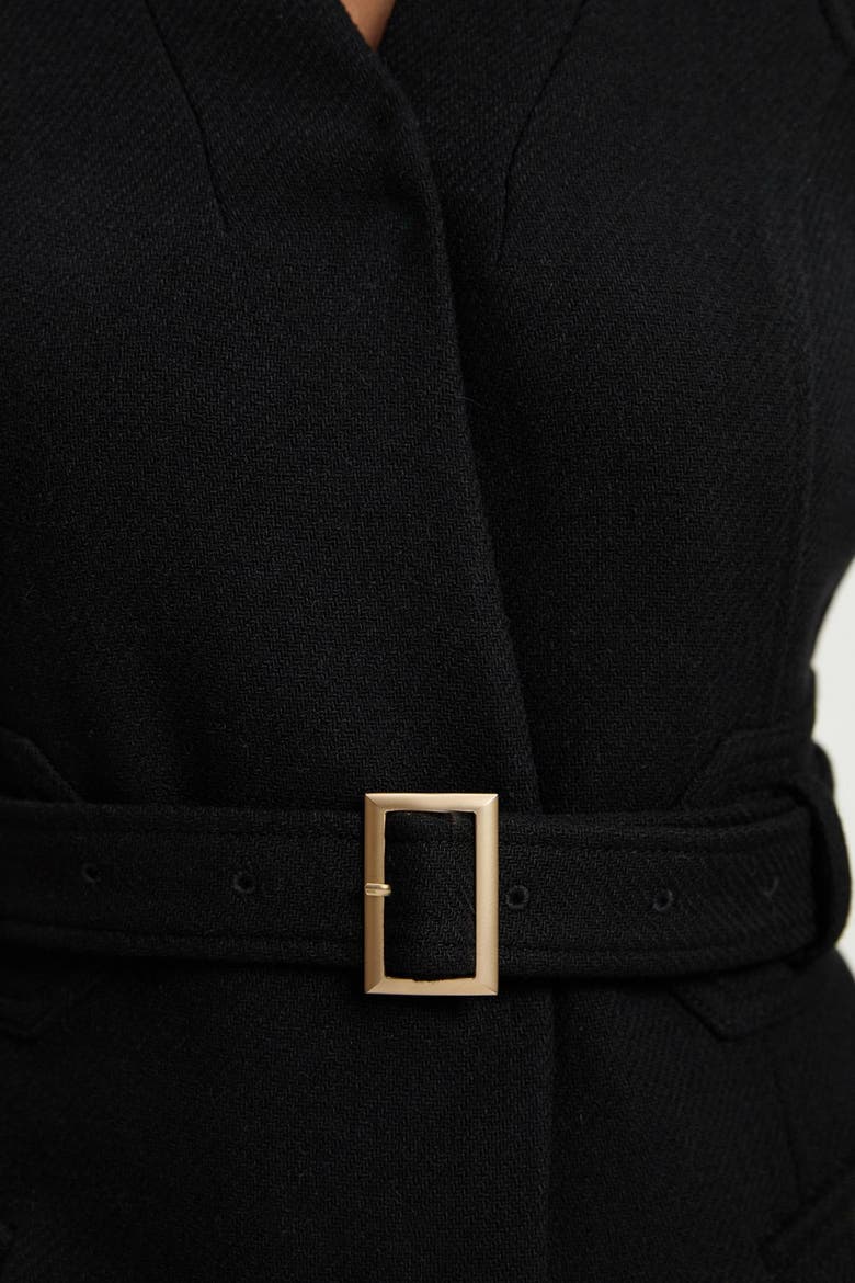 Wool Notch Neck Belted Maxi Coat, Alternate, color, Black