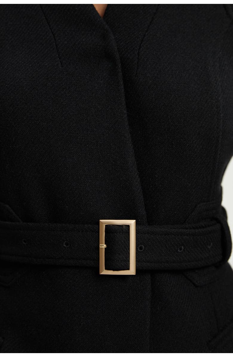 Karen Millen Wool Notch Neck Belted Maxi Coat, Alternate, color, Black