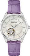BULOVA Sutton Automatic Leather Strap Watch, 34.5mm