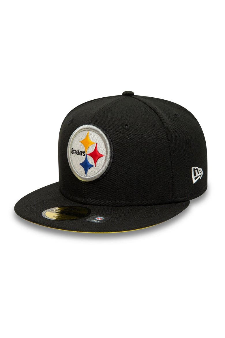 Men's New Era Black Pittsburgh Steelers Super Bowl XL Citrus Pop 59FIFTY Fitted Hat, Alternate, color, Black