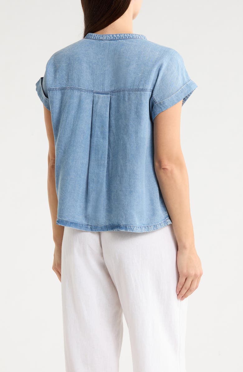 Splendid Short Sleeve Chambray Button-Up Shirt, Alternate, color, Indigo Blue