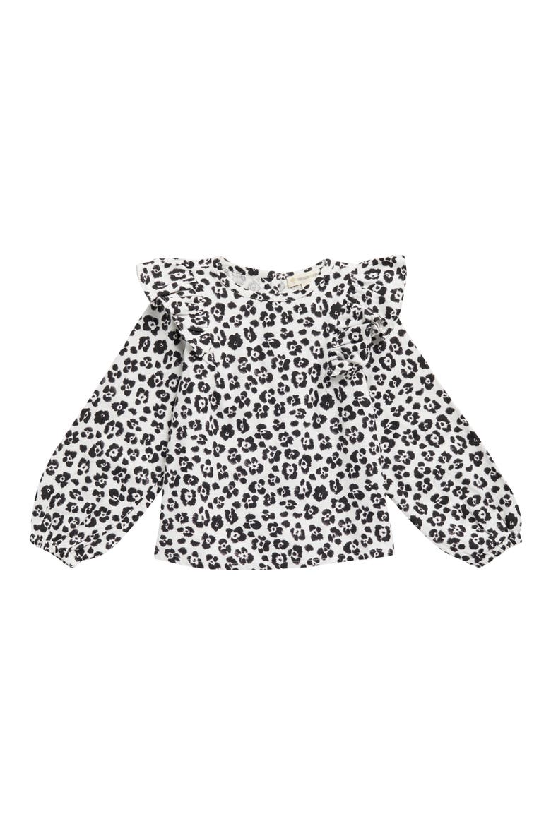 Kids' Print Ruffle Sleeve Cotton Top, Main, color, IVORY EGRET ANIMAL FLORAL