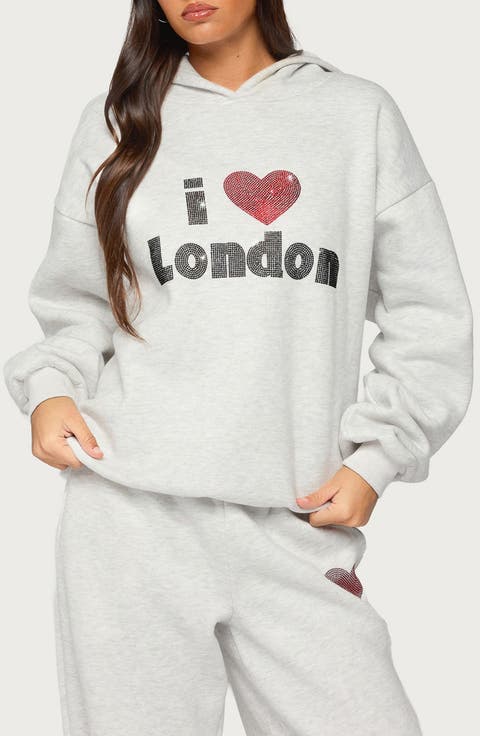 London Obsessed Rhinestone Graphic Hoodie