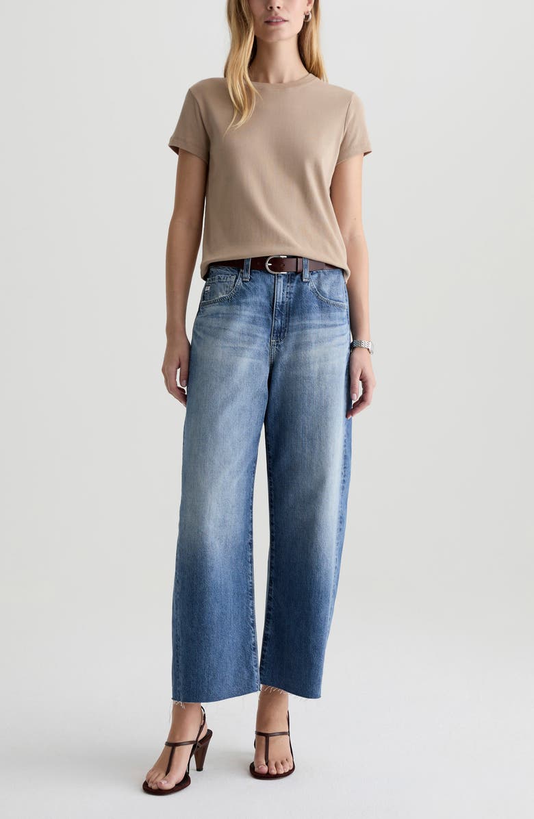 AG Hattie Raw Hem High Waist Crop Barrel Leg Jeans, Alternate, color, Yellowstone