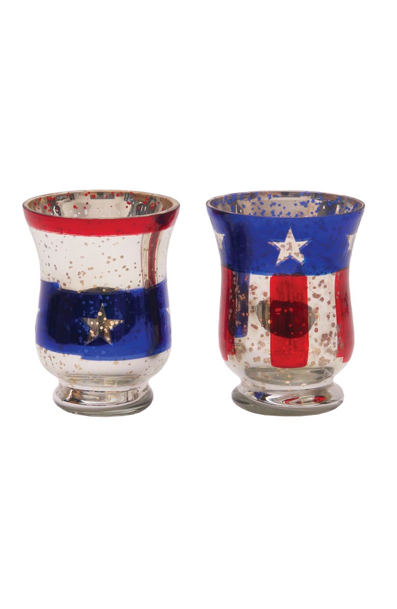 C&F Home Stars & Stripes Set of 2 Glass Votive Candle Holders 4.7", Alternate, color, Red