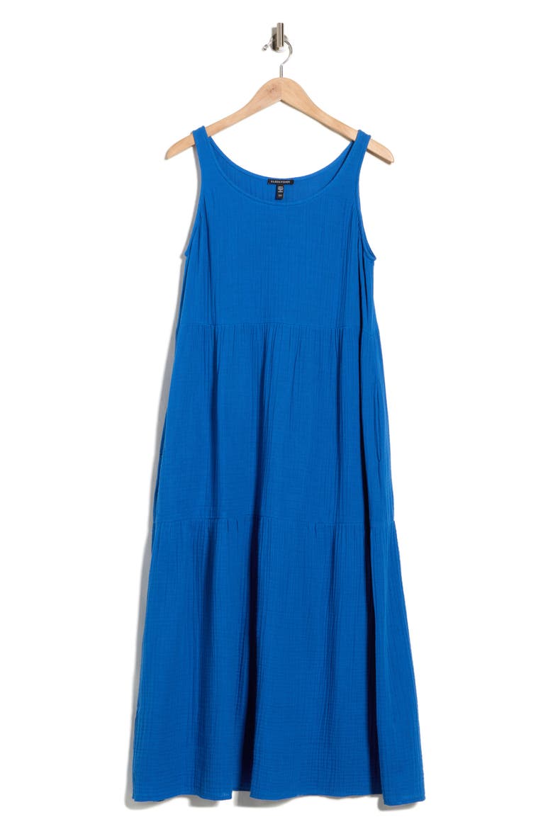 Sleeveless Organic Cotton Gauze Tiered Maxi Dress, Alternate, color, BLUEBIRD