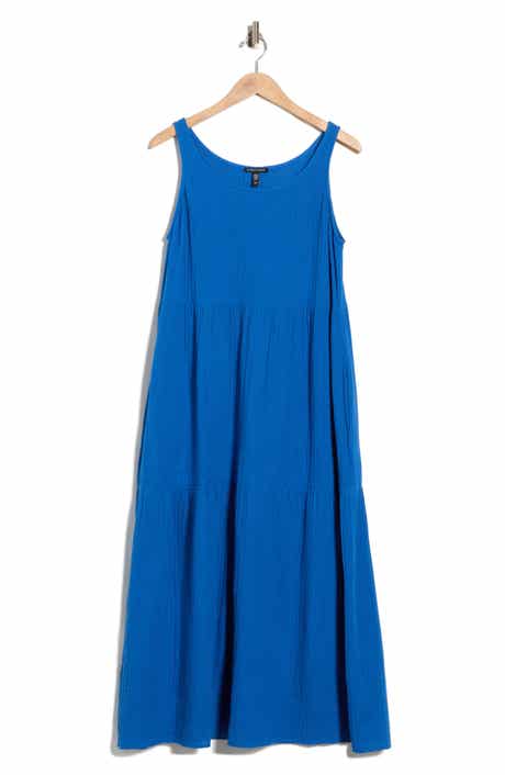 Eileen Fisher Sleeveless Organic Cotton Gauze Tiered Maxi Dress