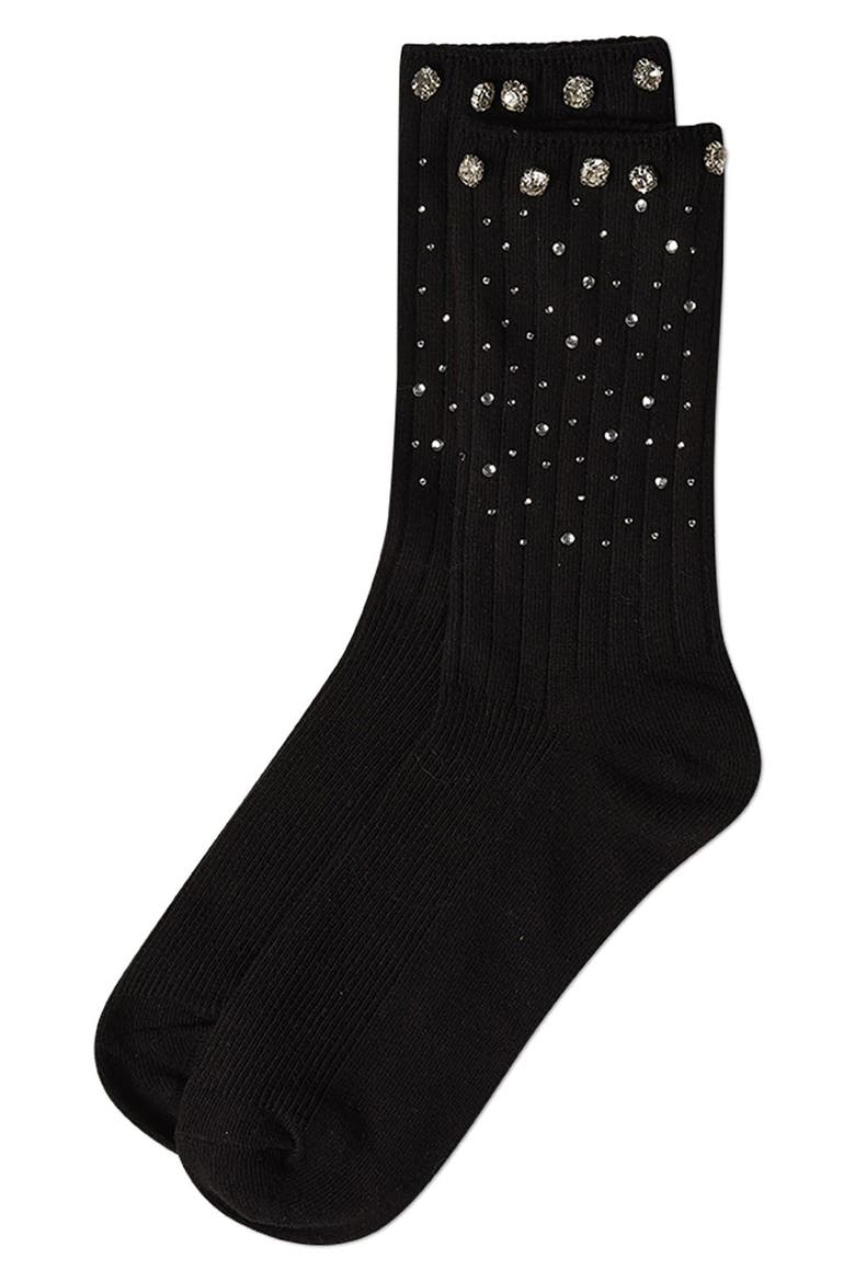 Rhinestone Rib Crew Socks, Alternate, color, BLACK
