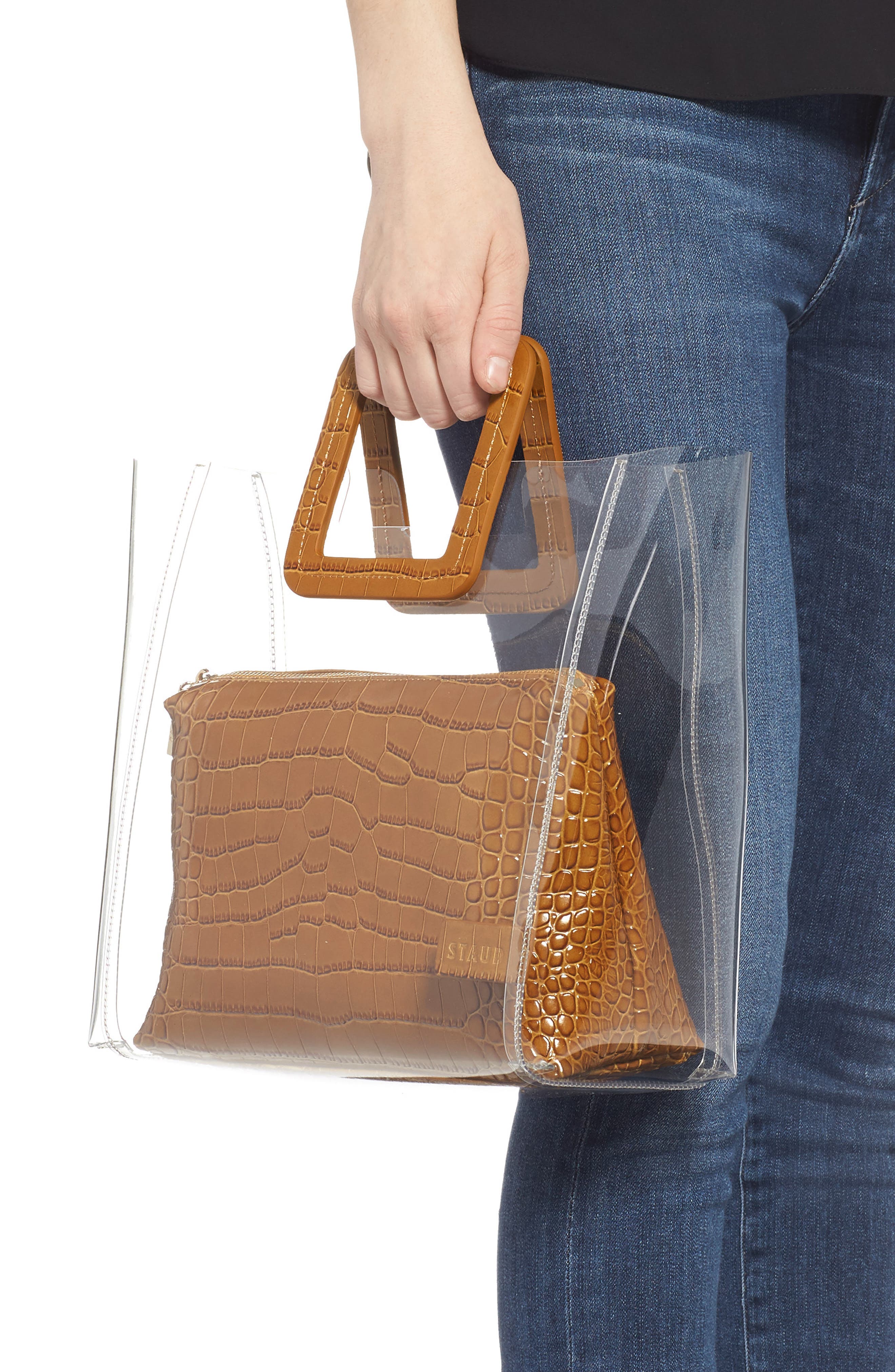 STAUD Shirley Transparent Tote, Alternate, color, Clear/ Tan