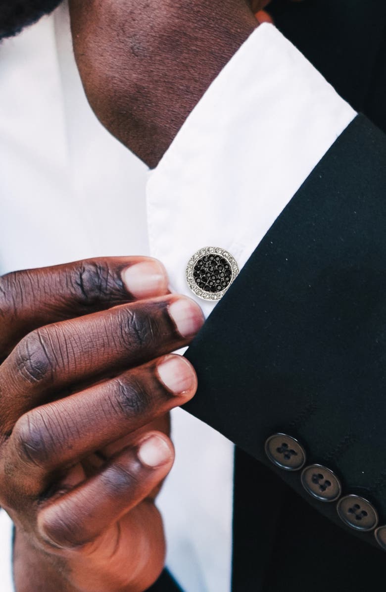 Cufflinks, Inc. VDP White & Black Pave Crystals Cuff Links, Alternate, color, Black