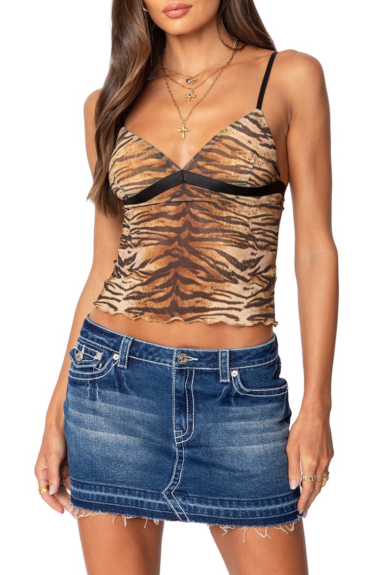 Tiger Stripe Print Mesh Tank Top, Main, color, BEIGE