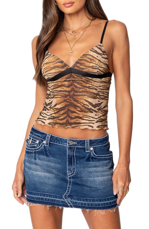 Tiger Stripe Print Mesh Tank Top