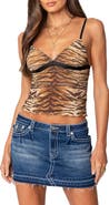 EDIKTED Tiger Stripe Print Mesh Tank Top