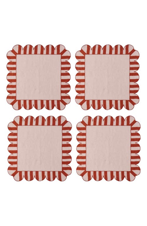 Misette Scallop Stripe 4-pack Linen Napkins In Dark Base Red