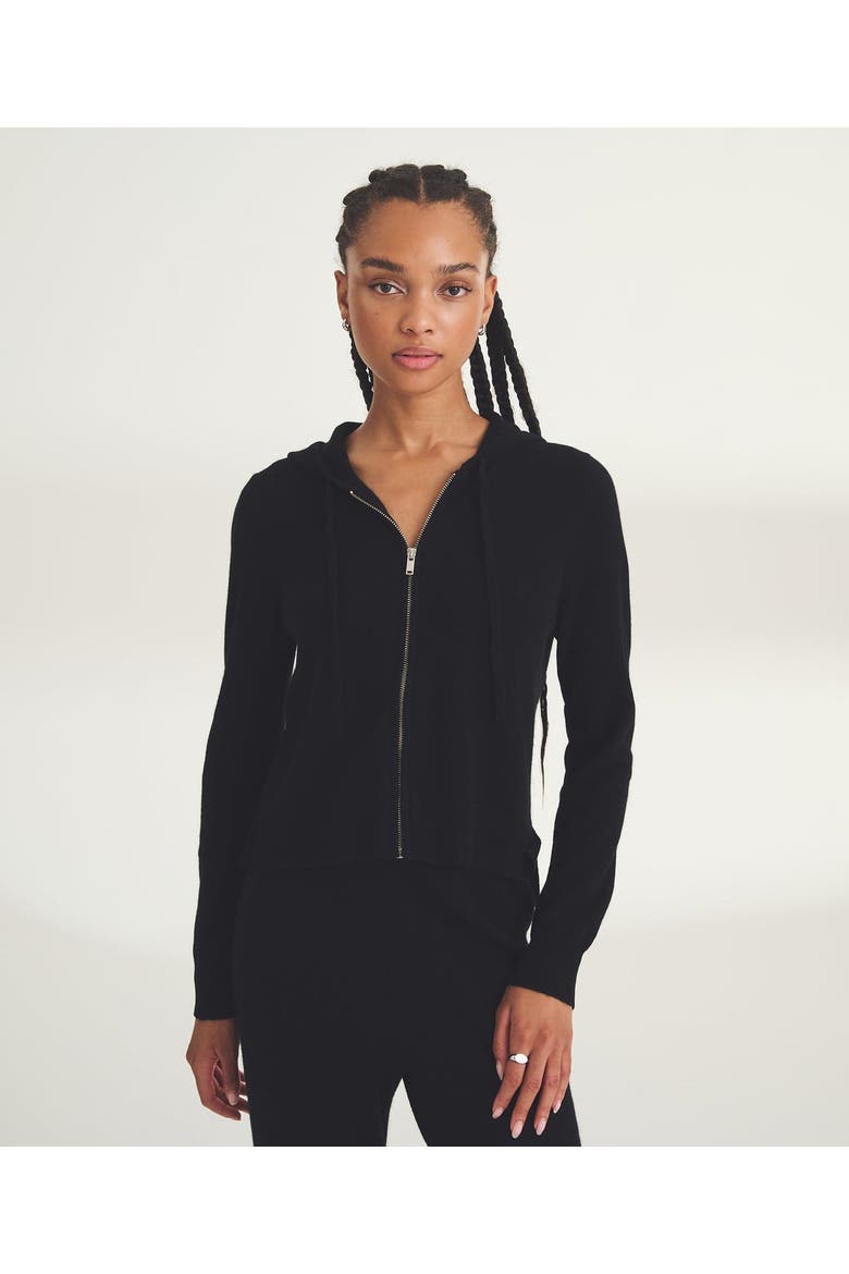 Signature Cashmere Cropped Zip Up Hoodie, Main, color, Black